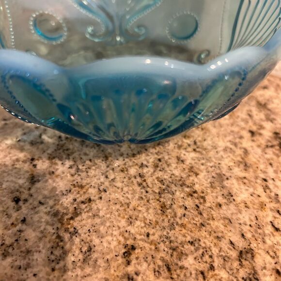 Jefferson Glass Blue Opalescent Candy Dish Bowl Shell Loops Pattern - Picture 3 of 7